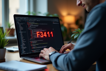 Développeur concentré sur un ordinateur avec erreur F3411