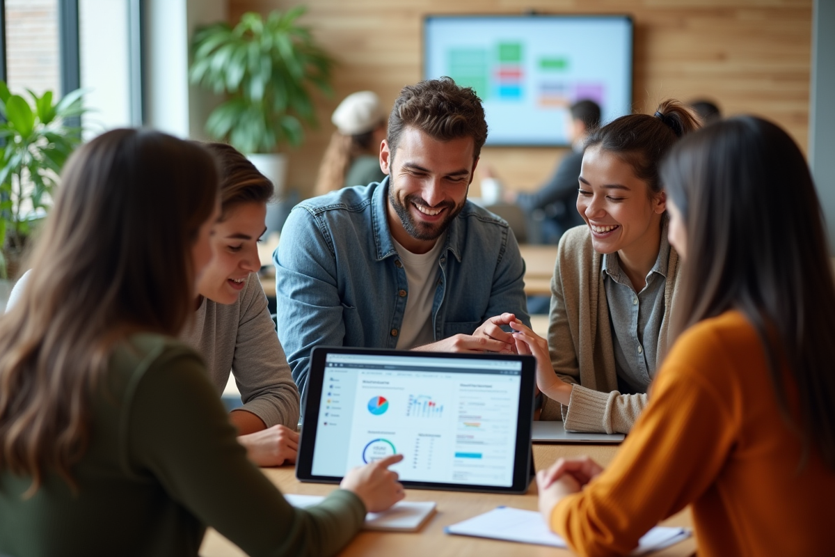 Groupe de jeunes collaborant autour d