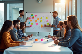 Groupe de professionnels collaborant autour d'une table moderne