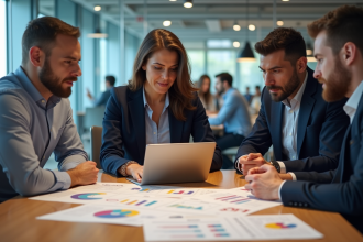 Groupe de professionnels en réunion dans un bureau moderne