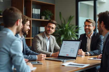 Groupe de professionnels en réunion dans un bureau moderne