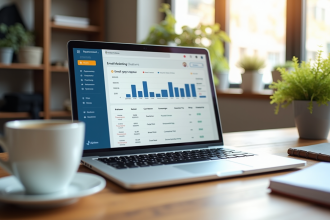 Espace de travail moderne avec dashboard email marketing