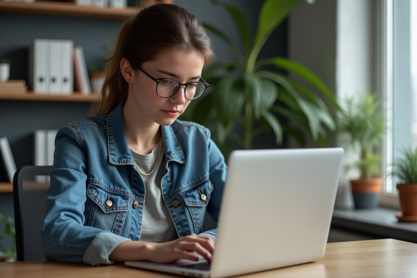 Jeune femme configure un VPN sur son ordinateur à la maison