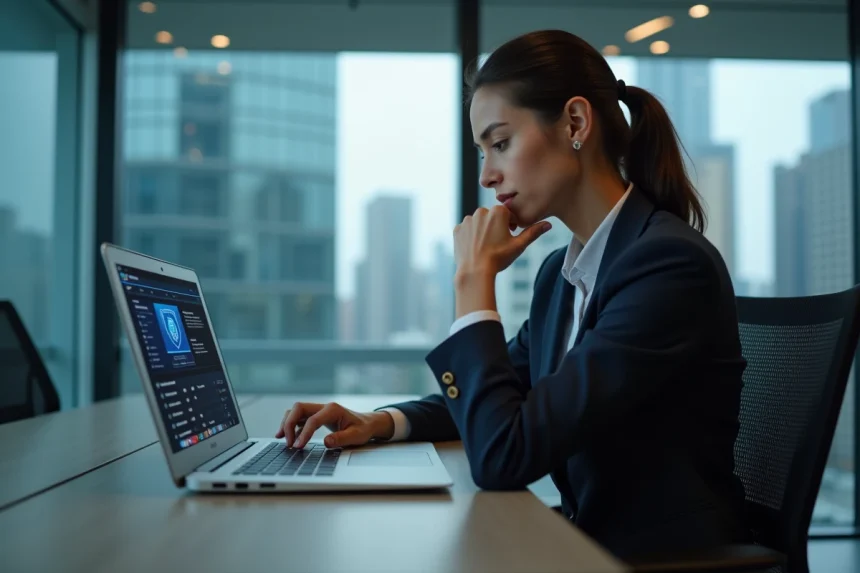 Femme d affaires en sécurité numérique au bureau