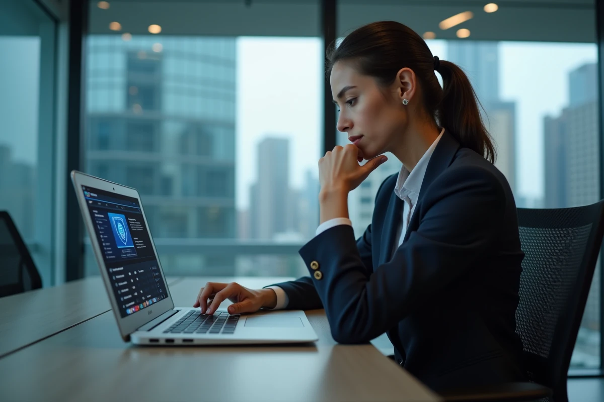 Femme d affaires en sécurité numérique au bureau