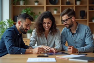 Groupe de jeunes professionnels collaborant en bureau moderne