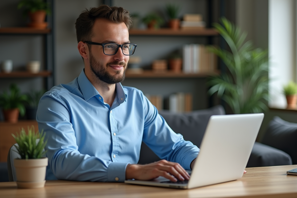 Homme professionnel travaillant sur un ordinateur portable dans un bureau moderne