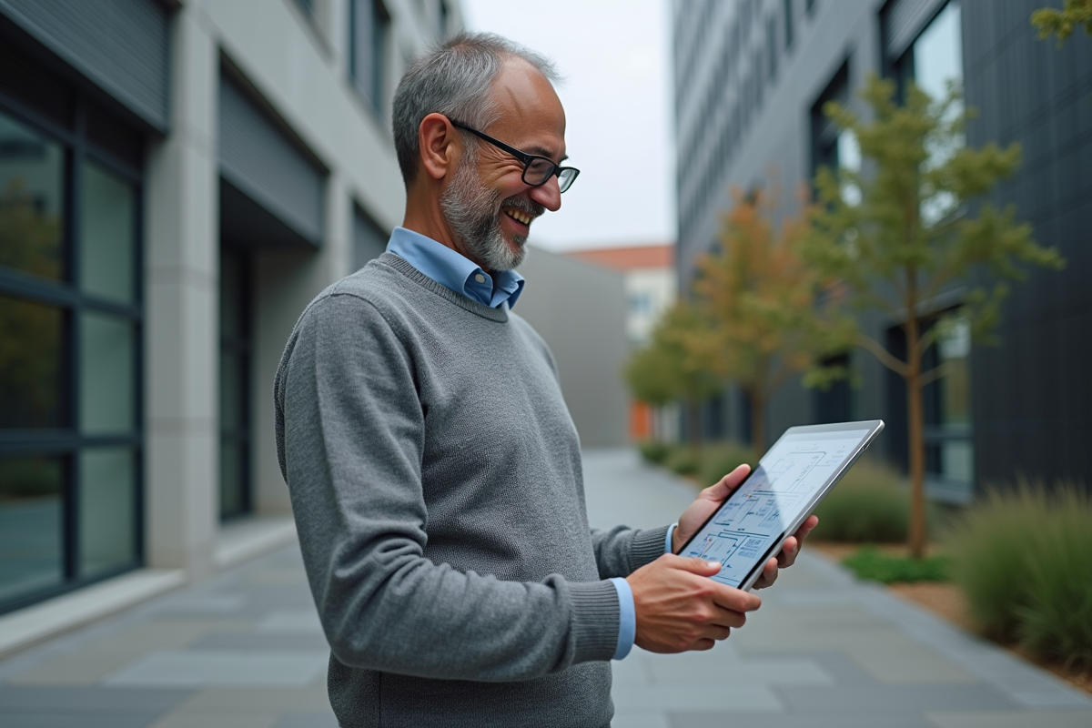 Homme vérifiant un schéma de backlinks dehors