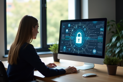 Personne examinant un document PDF sécurisé à l'écran