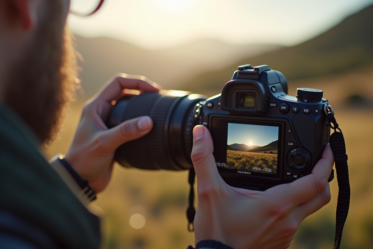 Photographe ajustant les réglages d