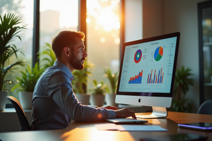 Professionnel d'affaires analysant des graphiques colorés au bureau