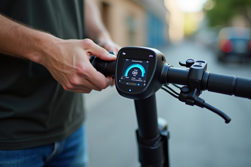 Personne ajustant la vitesse d'un scooter électrique moderne