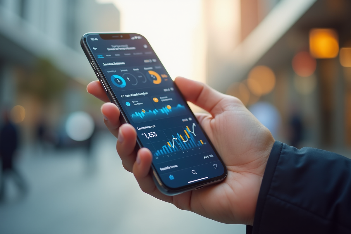 Smartphone affichant un tableau de bord de generation de leads